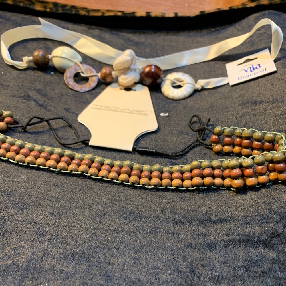 Set of two beaded headband and beaded bracelet.